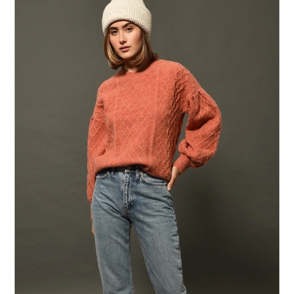 Greylin Henry Waffle Stitch Sweater Knit Tunic Orange Oversized Wool Blend Sz M - Picture 4 of 12